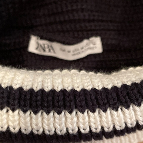Zara Classic Blue white striped knit beanie nautical preppy casual M - Picture 1 of 5